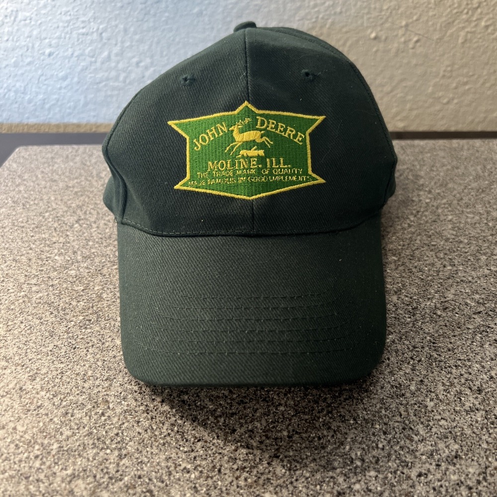 John Deere Moline IL Strapback Adjustable Hat Cap Illinois Farm Trucker USA Made